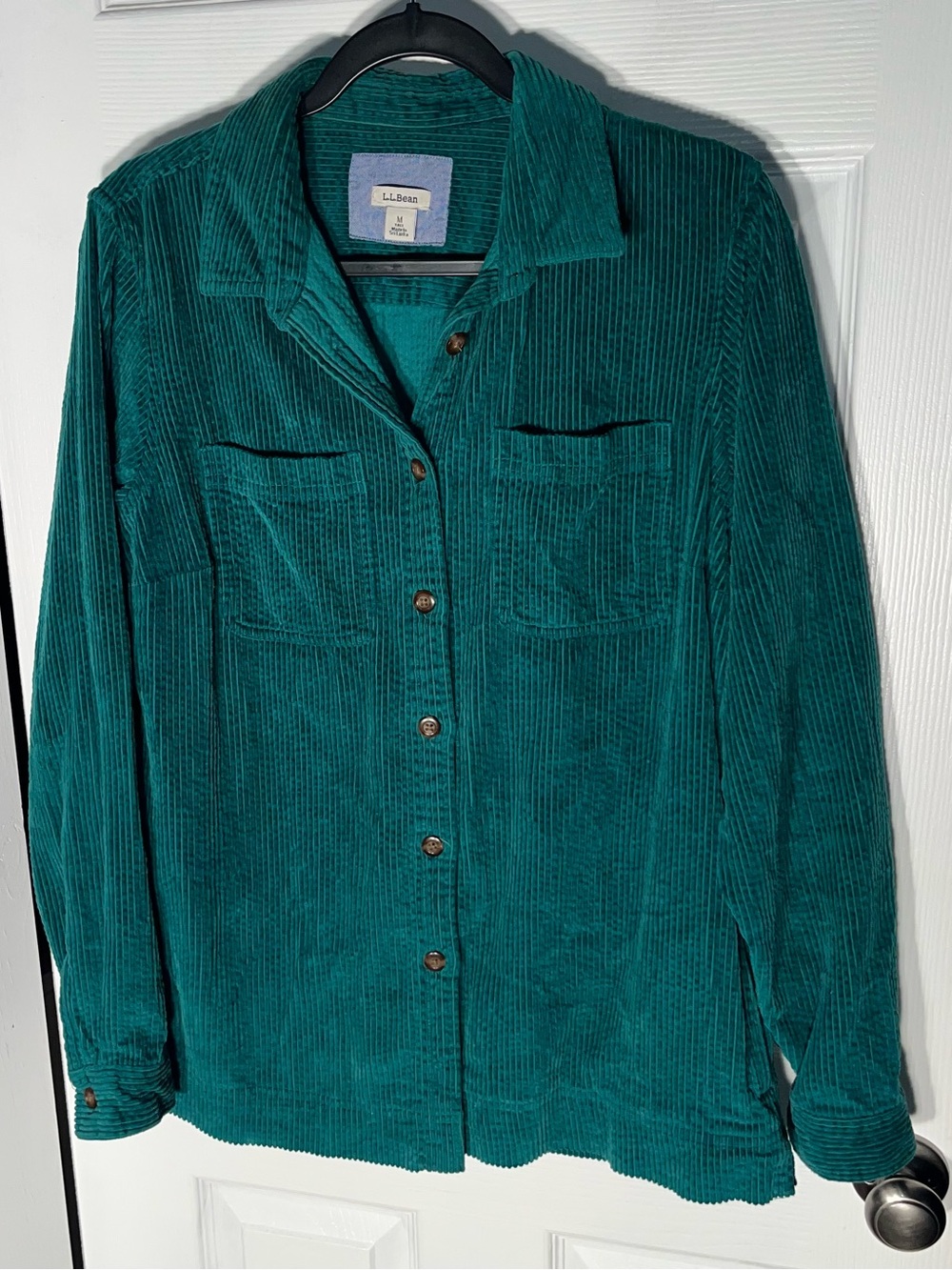 Women’s L.L. LL Bean Medium Corduroy Button Kelly Green Shirt Jacket Shacket